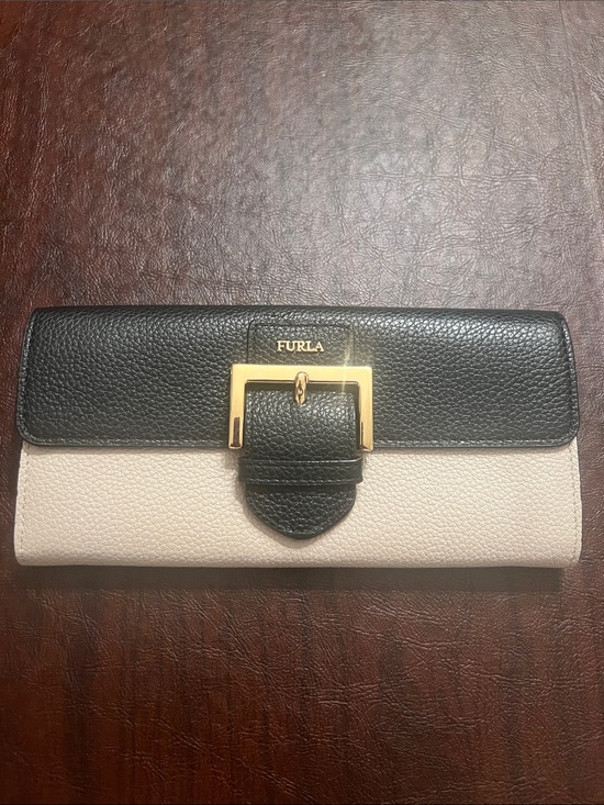 Furla Handbags - Furla Black and Cream Leather Buckle Continental Wallet